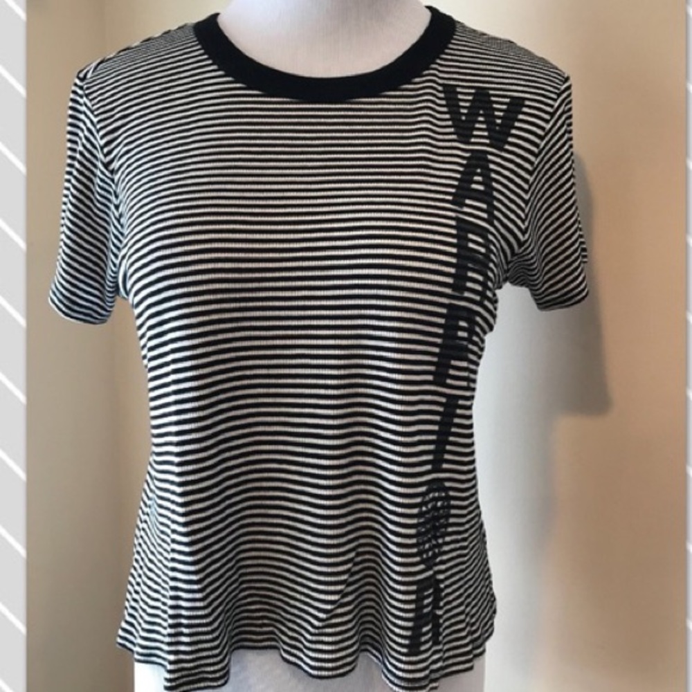 SoulCycle WARRIOR blk wht striped crop top size XS